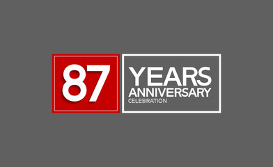 87 years anniversary in square with white and red color for celebration isolated on black background