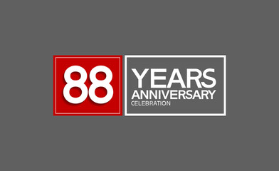 88 years anniversary in square with white and red color for celebration isolated on black background