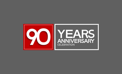 90 years anniversary in square with white and red color for celebration isolated on black background © VECTORKURO