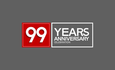 99 years anniversary in square with white and red color for celebration isolated on black background