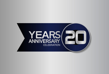 20 years anniversary logo style with circle and big ribbon blue color for celebration moment
