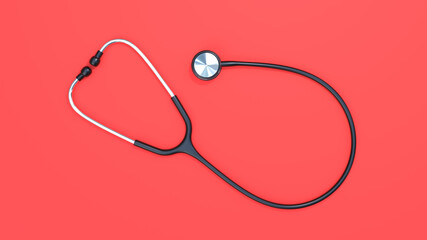 Isolated Medical Stethoscope on Red Background 3d Illustration