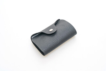 black leather card bag on white background