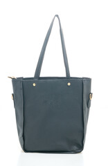 black leather fashion bag on white background