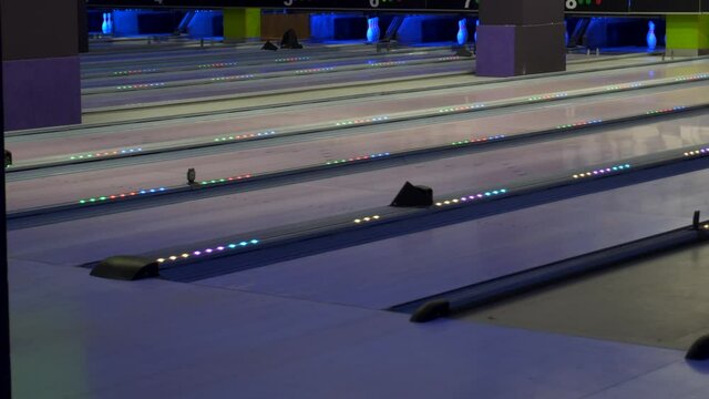 Colorful bowling lanes. Bowling game.