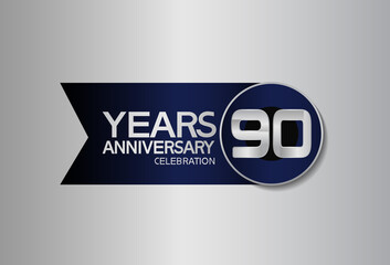 90 years anniversary logo style with circle and big ribbon blue color for celebration moment