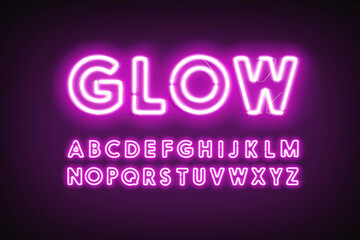 Purple neon capital alphabet letters, glow ultraviolet font © Alexandr Bognat