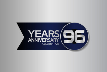 96 years anniversary logo style with circle and big ribbon blue color for celebration moment