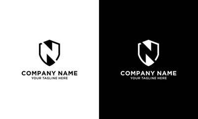Abstract letter N shield logo design template. Premium nominal monogram business sign. Universal foundation vector icon.on a black and white background.