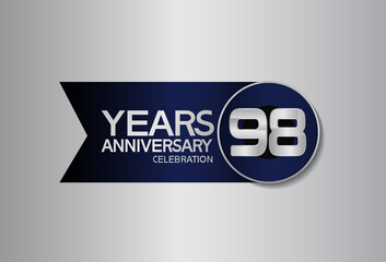 98 years anniversary logo style with circle and big ribbon blue color for celebration moment