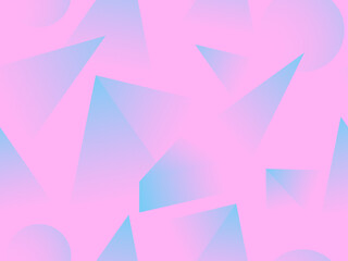 Materiał do szycia Retro futurism seamless pattern. Geometric shapes with pink and blue gradient. Cones, triangles, pyramids design for printing on wrappers, packaging, fabrics and wallpapers. Vector illustration