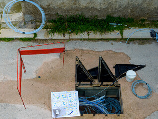 work under way in a cockpit road for telephone network voice and data