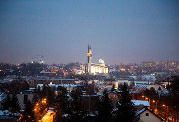 Fototapeta Divine Mercy Sanctuary at dusk, Krakow, Malopolskie Province, Poland obraz