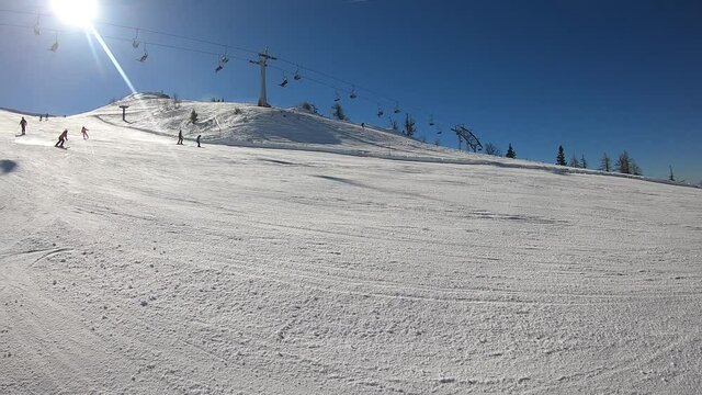 Ski slope at RTC Krvavec ski resort in Slovenia.