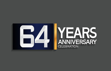 64 years anniversary logotype with blue and silver color with golden line for celebration moment