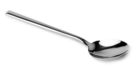 Silver spoon isolated on white background close up