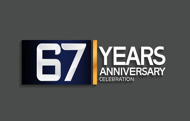67 years anniversary logotype with blue and silver color with golden line for celebration moment