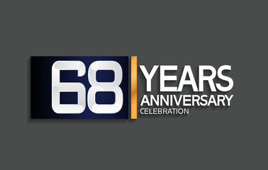 68 years anniversary logotype with blue and silver color with golden line for celebration moment