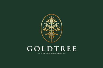 Gold Tree Line Art Logo Template