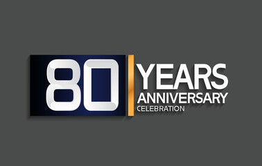 80 years anniversary logotype with blue and silver color with golden line for celebration moment