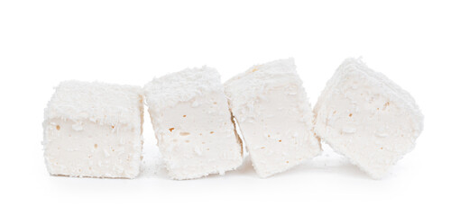 White Turkish delight with coconut shavings isolated on white