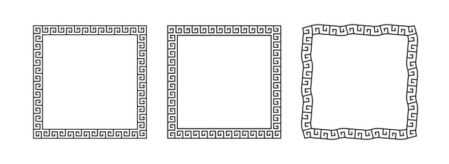 Greek frames. Meander pattern set border rectangle. Greek square frame. Greece ornament. Grecian ancient style. Roman design. Geometric mediterranean decoration. Element antique symbol. Vector