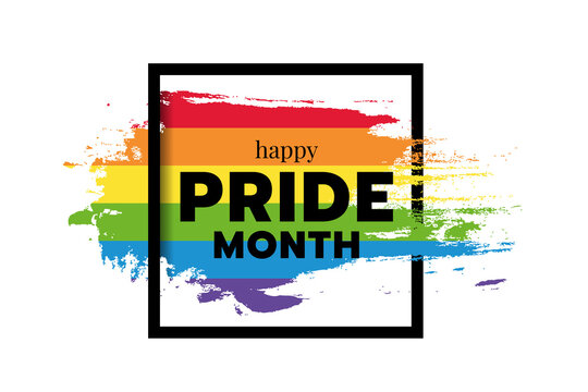 Happy Pride Month Text Word On Rainbow Flag Ink Brush And Square Frame Vector Design