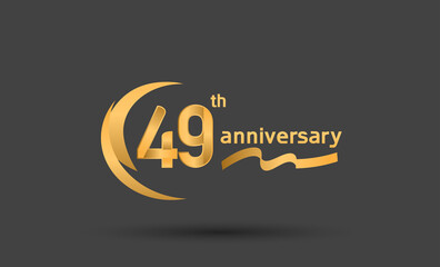 49 years anniversary logotype with double swoosh, ribbon golden color isolated on black background