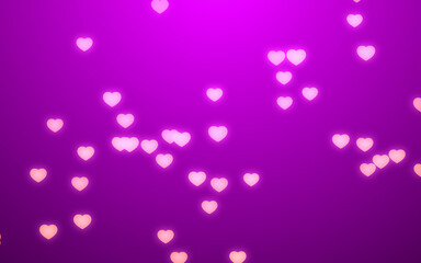 Valentine day pink hearts on purple background.