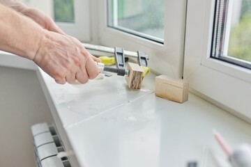Artificial stone window sill, installation, technological process.