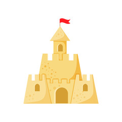 Beach sand castle vector illustration in a cartoon flat style isolated on white background.