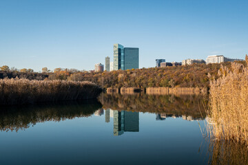 Recreation Area and Lake Wienerberg, Vienna, Austria in autumn
