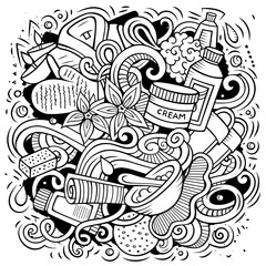 Massage hand drawn vector doodles illustration. Spa salon design.