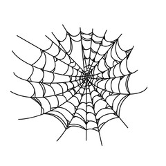 Spider web isolated on wite background. Outline cobweb for horror Halloween party designs. Vector illustration