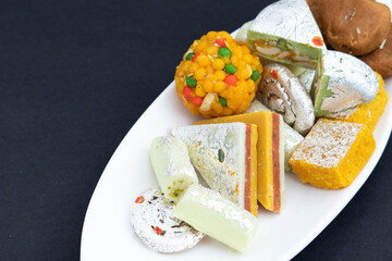 Authentic Indian Mithai Kaju Gulkand Kaju Diamond Kaju Jalebi Ladoo Kaju Pista Roll Laddu Made Of Grated Cashews Mixed With Crumbled Khoya Mawa Kesar Mava Elaichi Khoa In Desi Ghee