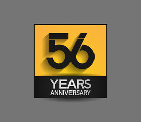 56 years anniversary in square yellow and black color composition for celebration moment