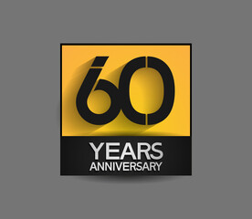 60 years anniversary in square yellow and black color composition for celebration moment
