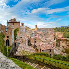 Fototapeta premium Medieval Sorano town with old tradition buildings. Tuscany, Italy