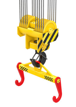 3D render of a lifting hook of a crane with a lifting beam
