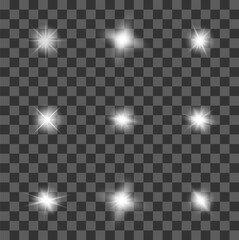 White beautiful light explodes with a transparent explosion. Vector, bright illustration for perfect effect with sparkles. Bright Star. Transparent shine of the gloss gradient, bright flash.