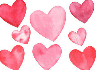 Watercolor Valentine's Pink Love Gentle Hearts isolated