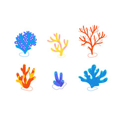Different types of coral.  Design elements collection. Flat line illustration.