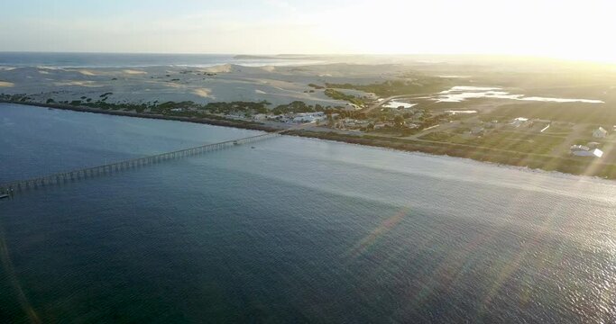 Aerial View Of Fowlers Bay Jetty By Calm Blue Sea At Sunrise In Fowlers Bay, Australia.