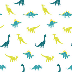 Simple seamless trendy pattern with style cartoon dinosaur. Cartoon illustration.