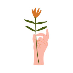 Hand gesture with abstract flowers illustration. Beauty and fashion concept