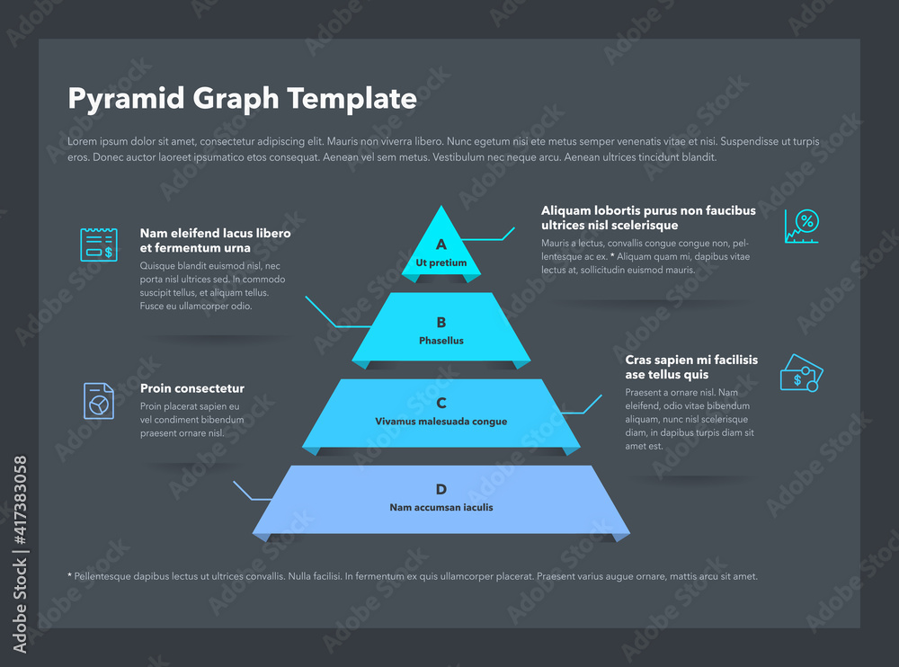 Aufkleber Pyramid graph template with 4 colorful steps - dark version. Easy to use for your website or presentation.