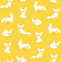 Seamless trendy animal pattern with fennec fox. Flat design print in cartoon style.