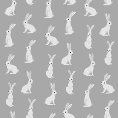 Simple seamless trendy animal pattern with hare. Cartoon illustration.