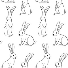 Seamless trendy animal pattern with hare. Flat design print in cartoon style.