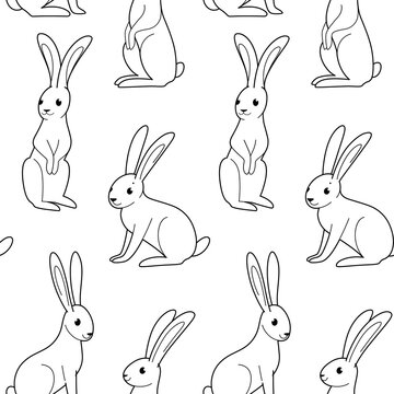 Seamless trendy animal pattern with hare. Flat design print in cartoon style.